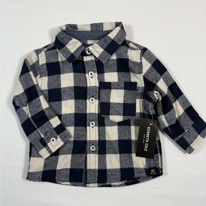 NWT KENNETH COLE NEW YORK Baby Flannel Button Down Shirt Buffalo Plaid 12M NEW